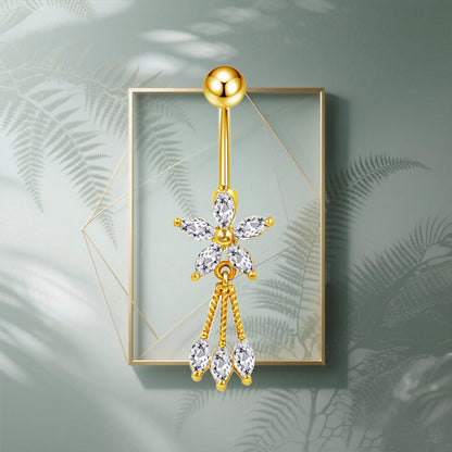 Three-dimensional Heart Shape Copper Belly Ring With Platinum Plated Electroplated Finish And Zircon Inlay