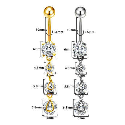 Three-dimensional Heart Shape Copper Belly Ring With Platinum Plated Electroplated Finish And Zircon Inlay