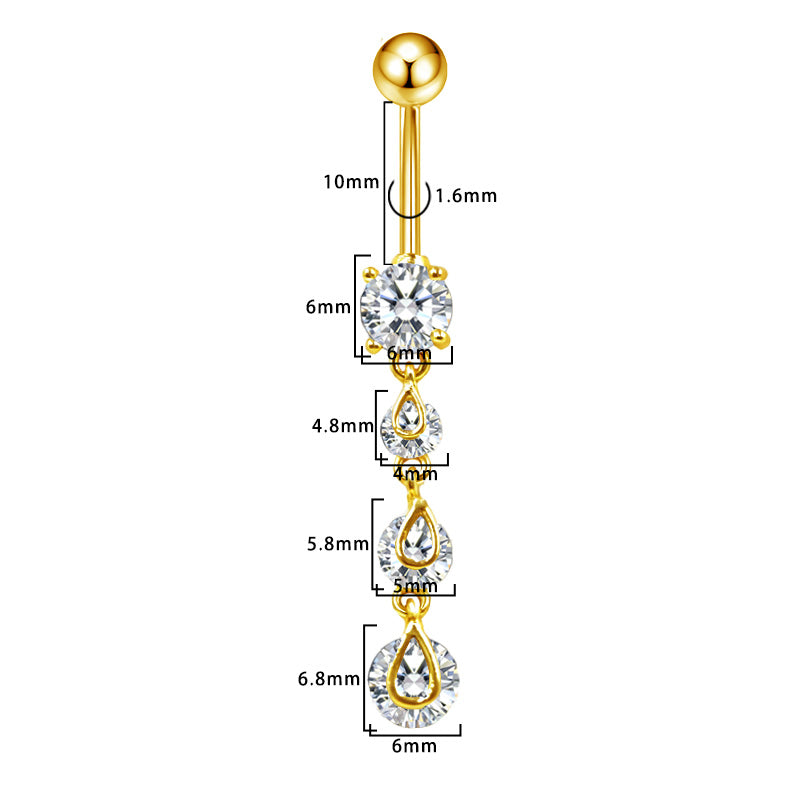 Three-dimensional Heart Shape Copper Belly Ring With Platinum Plated Electroplated Finish And Zircon Inlay