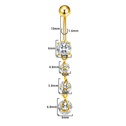 Three-dimensional Heart Shape Copper Belly Ring With Platinum Plated Electroplated Finish And Zircon Inlay