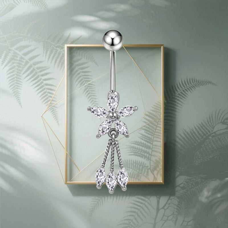 Three-dimensional Heart Shape Copper Belly Ring With Platinum Plated Electroplated Finish And Zircon Inlay