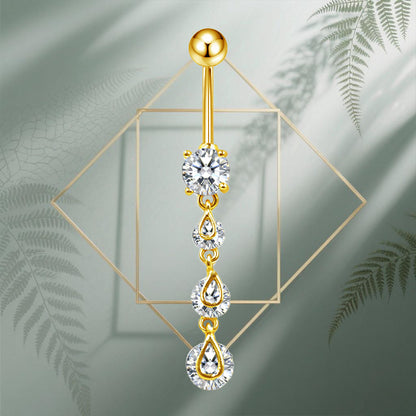 Three-dimensional Heart Shape Copper Belly Ring With Platinum Plated Electroplated Finish And Zircon Inlay