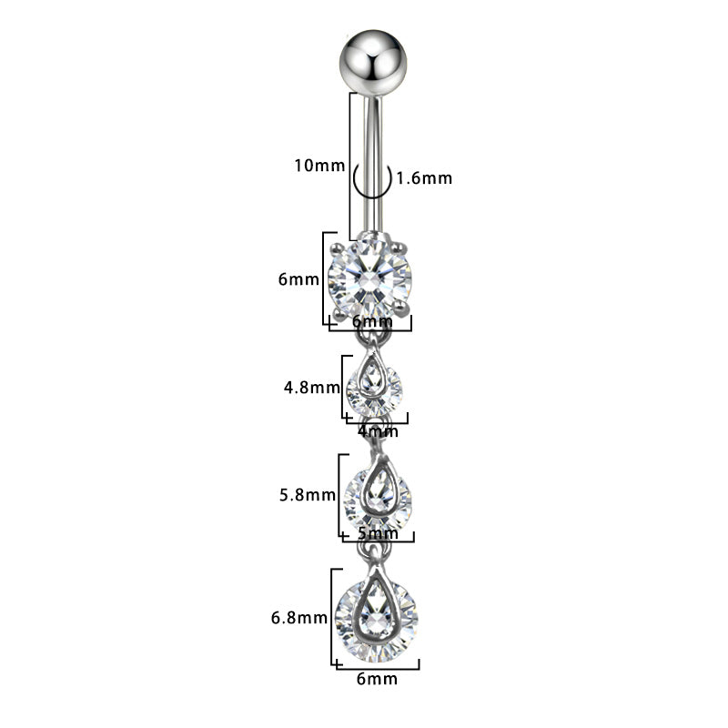 Three-dimensional Heart Shape Copper Belly Ring With Platinum Plated Electroplated Finish And Zircon Inlay