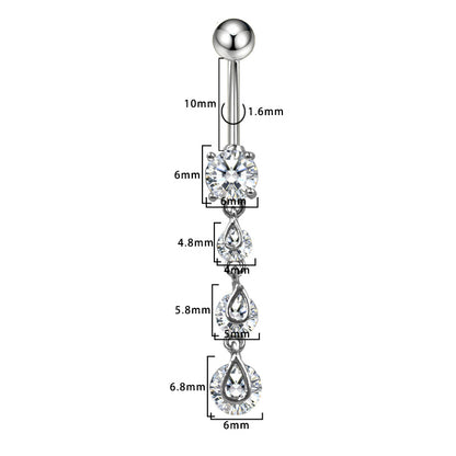 Three-dimensional Heart Shape Copper Belly Ring With Platinum Plated Electroplated Finish And Zircon Inlay