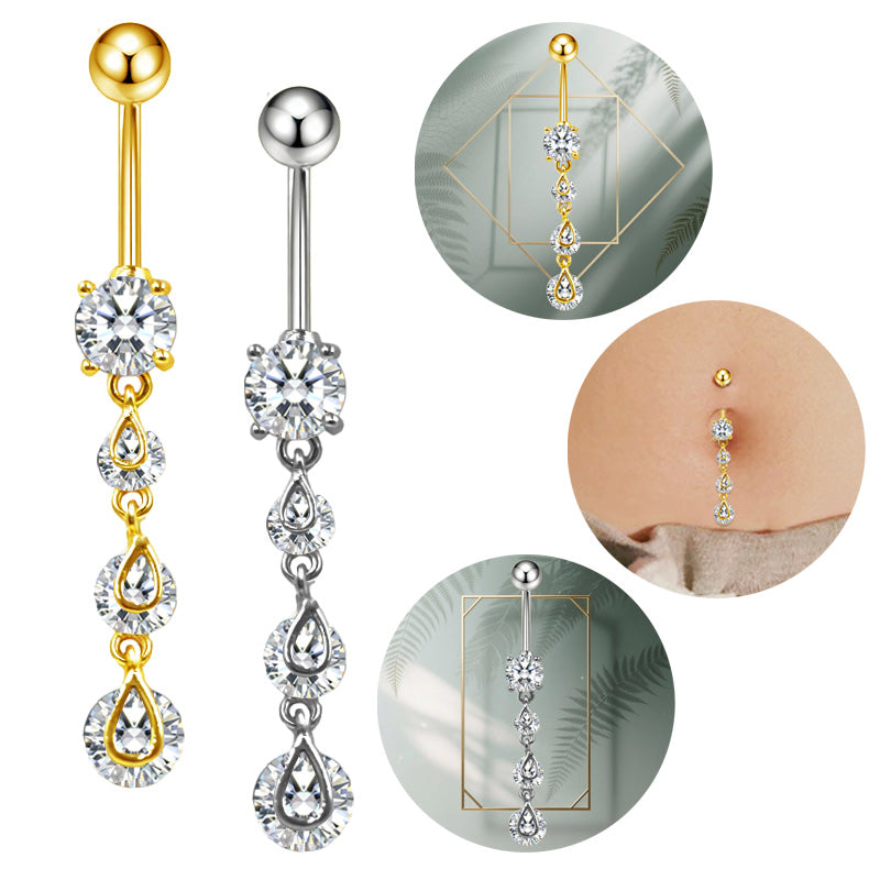 Three-dimensional Heart Shape Copper Belly Ring With Platinum Plated Electroplated Finish And Zircon Inlay