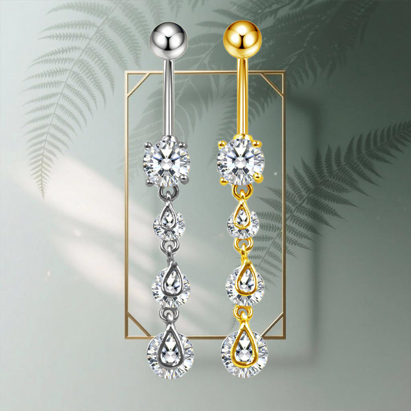 Three-dimensional Heart Shape Copper Belly Ring With Platinum Plated Electroplated Finish And Zircon Inlay
