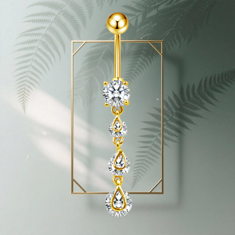 Three-dimensional Heart Shape Copper Belly Ring With Platinum Plated Electroplated Finish And Zircon Inlay