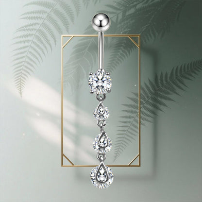 Three-dimensional Heart Shape Copper Belly Ring With Platinum Plated Electroplated Finish And Zircon Inlay