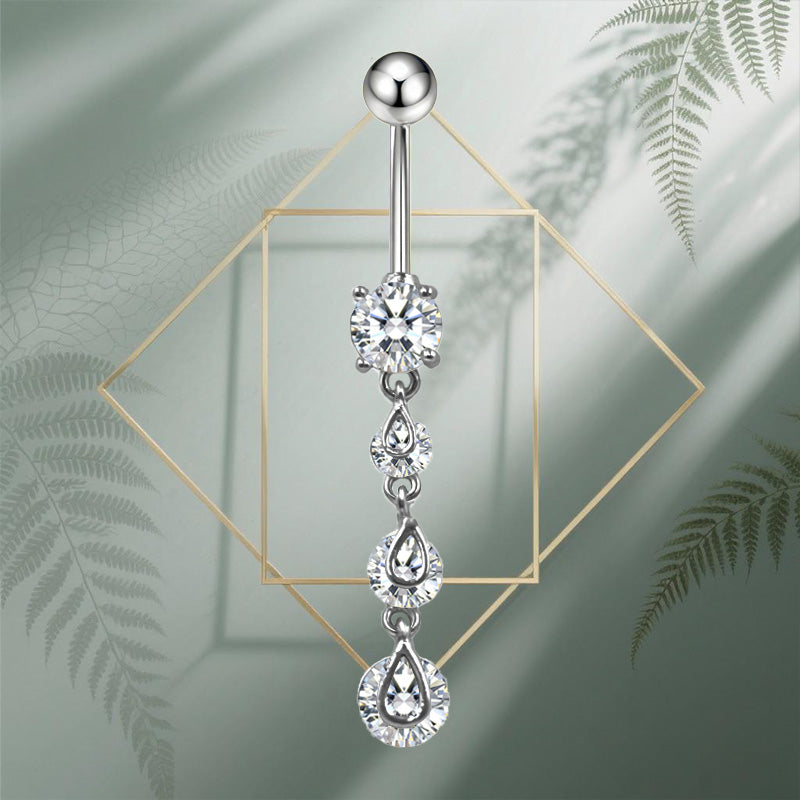 Three-dimensional Heart Shape Copper Belly Ring With Platinum Plated Electroplated Finish And Zircon Inlay