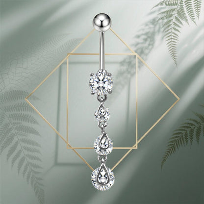 Three-dimensional Heart Shape Copper Belly Ring With Platinum Plated Electroplated Finish And Zircon Inlay