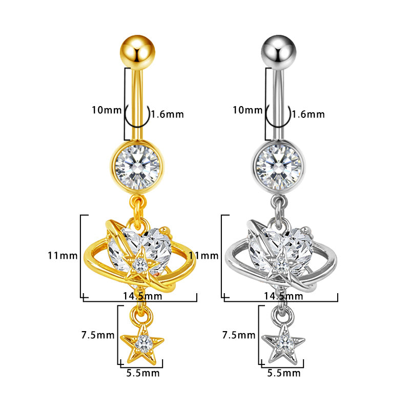 Three-dimensional Heart Shape Copper Belly Ring With Platinum Plated Electroplated Finish And Zircon Inlay