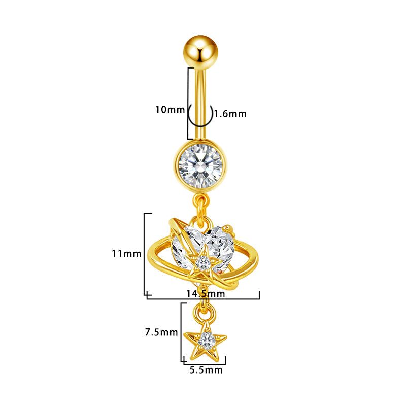 Three-dimensional Heart Shape Copper Belly Ring With Platinum Plated Electroplated Finish And Zircon Inlay