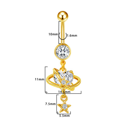 Three-dimensional Heart Shape Copper Belly Ring With Platinum Plated Electroplated Finish And Zircon Inlay