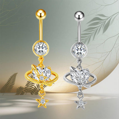 Three-dimensional Heart Shape Copper Belly Ring With Platinum Plated Electroplated Finish And Zircon Inlay