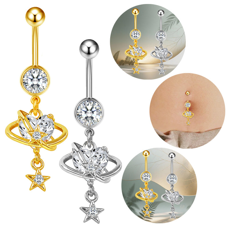 Three-dimensional Heart Shape Copper Belly Ring With Platinum Plated Electroplated Finish And Zircon Inlay