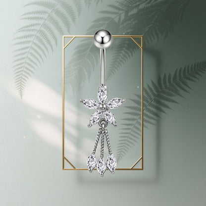 Three-dimensional Heart Shape Copper Belly Ring With Platinum Plated Electroplated Finish And Zircon Inlay