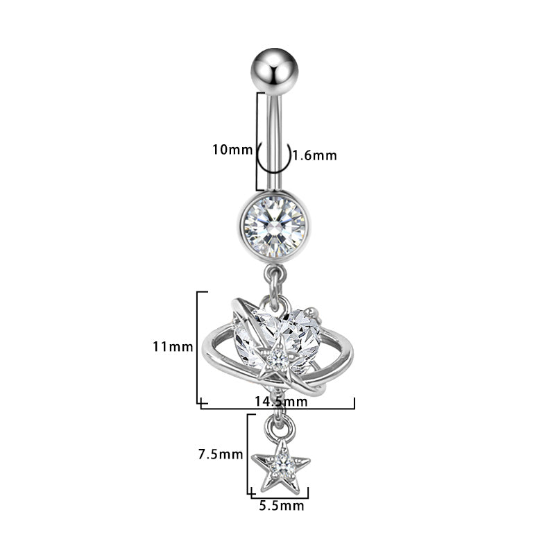 Three-dimensional Heart Shape Copper Belly Ring With Platinum Plated Electroplated Finish And Zircon Inlay
