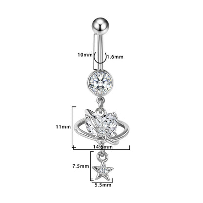 Three-dimensional Heart Shape Copper Belly Ring With Platinum Plated Electroplated Finish And Zircon Inlay