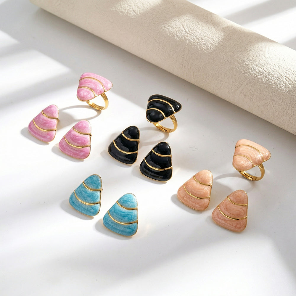 Trillion-cut Jewelry Set For Women In Casual Style, 304 Stainless Steel With Golden Plated Finish