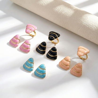 Trillion-cut Jewelry Set For Women In Casual Style, 304 Stainless Steel With Golden Plated Finish