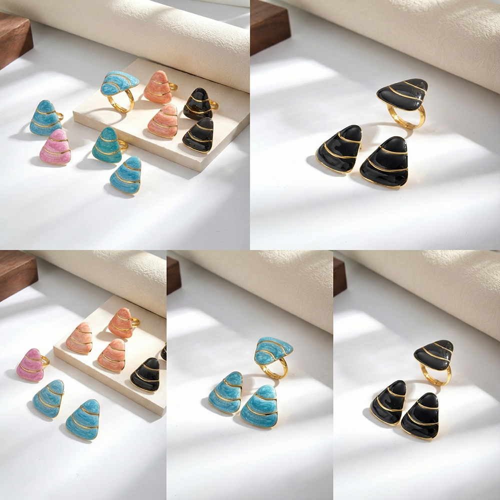 Trillion-cut Jewelry Set For Women In Casual Style, 304 Stainless Steel With Golden Plated Finish