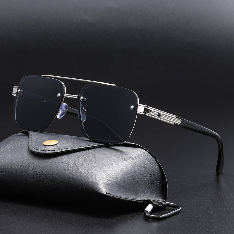 Unisex Half Frame Polygons Sunglasses With PC Lens Material In Golden, Perfect For Outdoor Use
