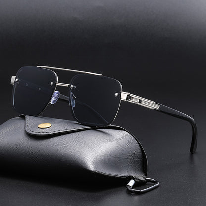 Unisex Half Frame Polygons Sunglasses With PC Lens Material In Golden, Perfect For Outdoor Use