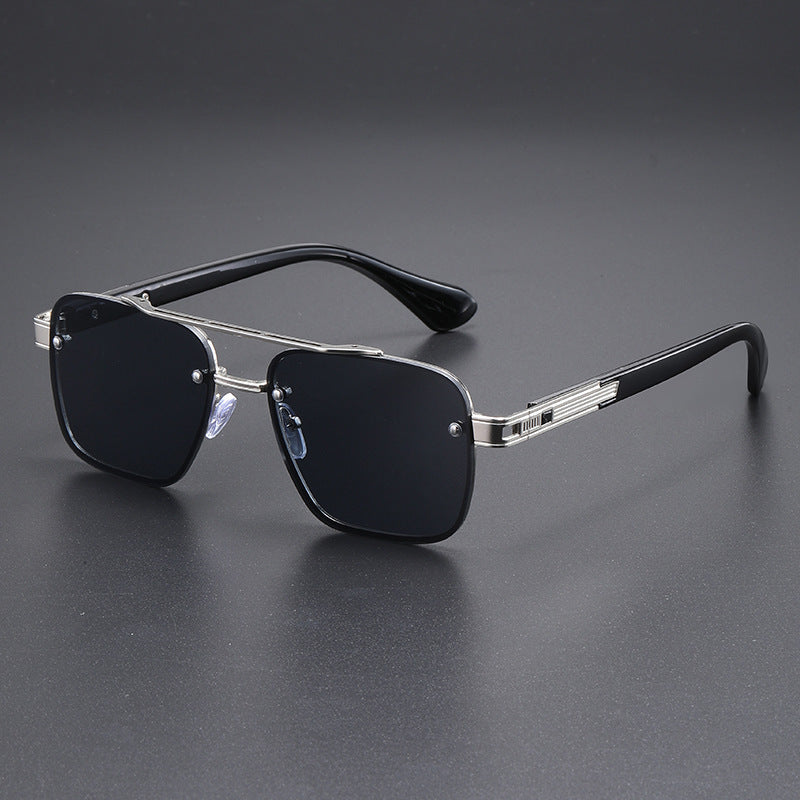 Unisex Half Frame Polygons Sunglasses With PC Lens Material In Golden, Perfect For Outdoor Use