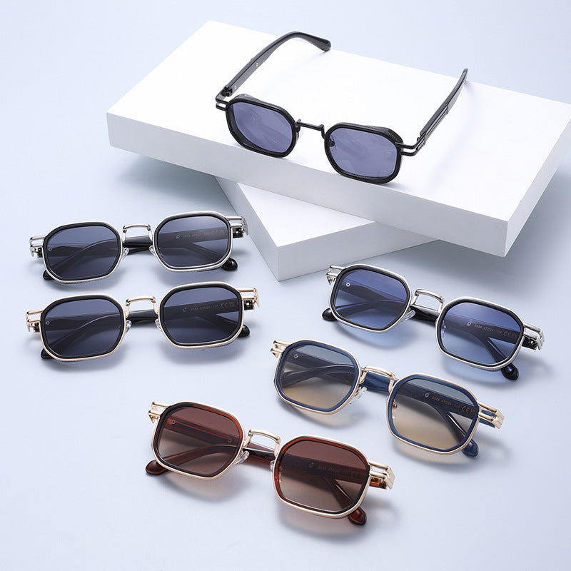 Unisex Full Frame Polygons Sunglasses With PC Lens Material In Golden, Perfect For Spring Season