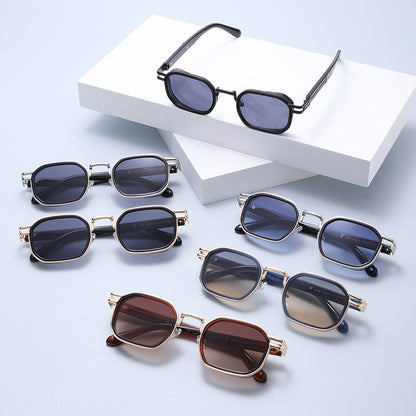 Unisex Full Frame Polygons Sunglasses With PC Lens Material In Golden, Perfect For Spring Season