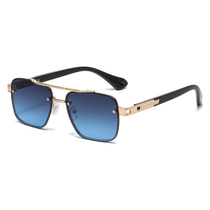 Unisex Half Frame Polygons Sunglasses With PC Lens Material In Golden, Perfect For Outdoor Use