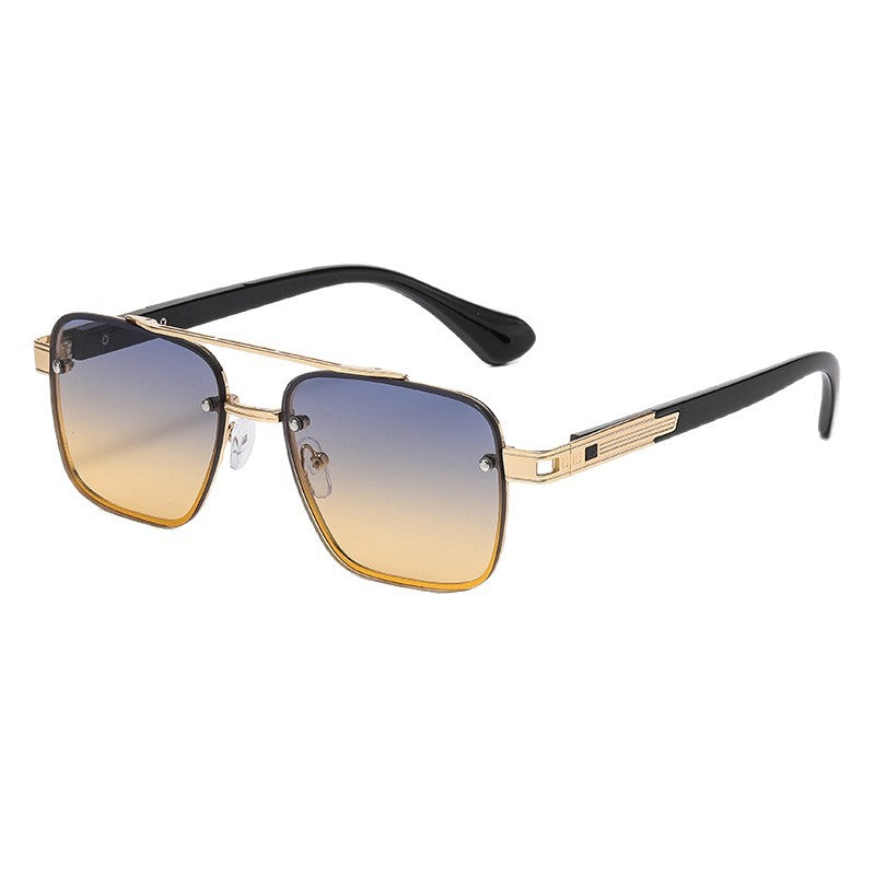 Unisex Half Frame Polygons Sunglasses With PC Lens Material In Golden, Perfect For Outdoor Use
