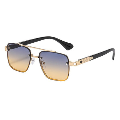 Unisex Half Frame Polygons Sunglasses With PC Lens Material In Golden, Perfect For Outdoor Use