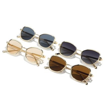 Unisex Polygons Full Frame Sunglasses With Ac Lens Material In Golden, Perfect For Spring Season