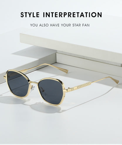 Unisex Polygons Full Frame Sunglasses With Ac Lens Material In Golden, Perfect For Spring Season