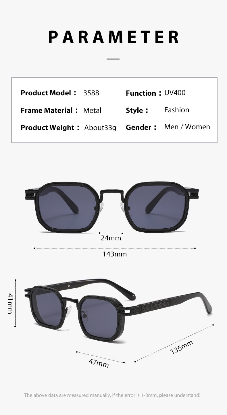 Unisex Full Frame Polygons Sunglasses With PC Lens Material In Golden, Perfect For Spring Season