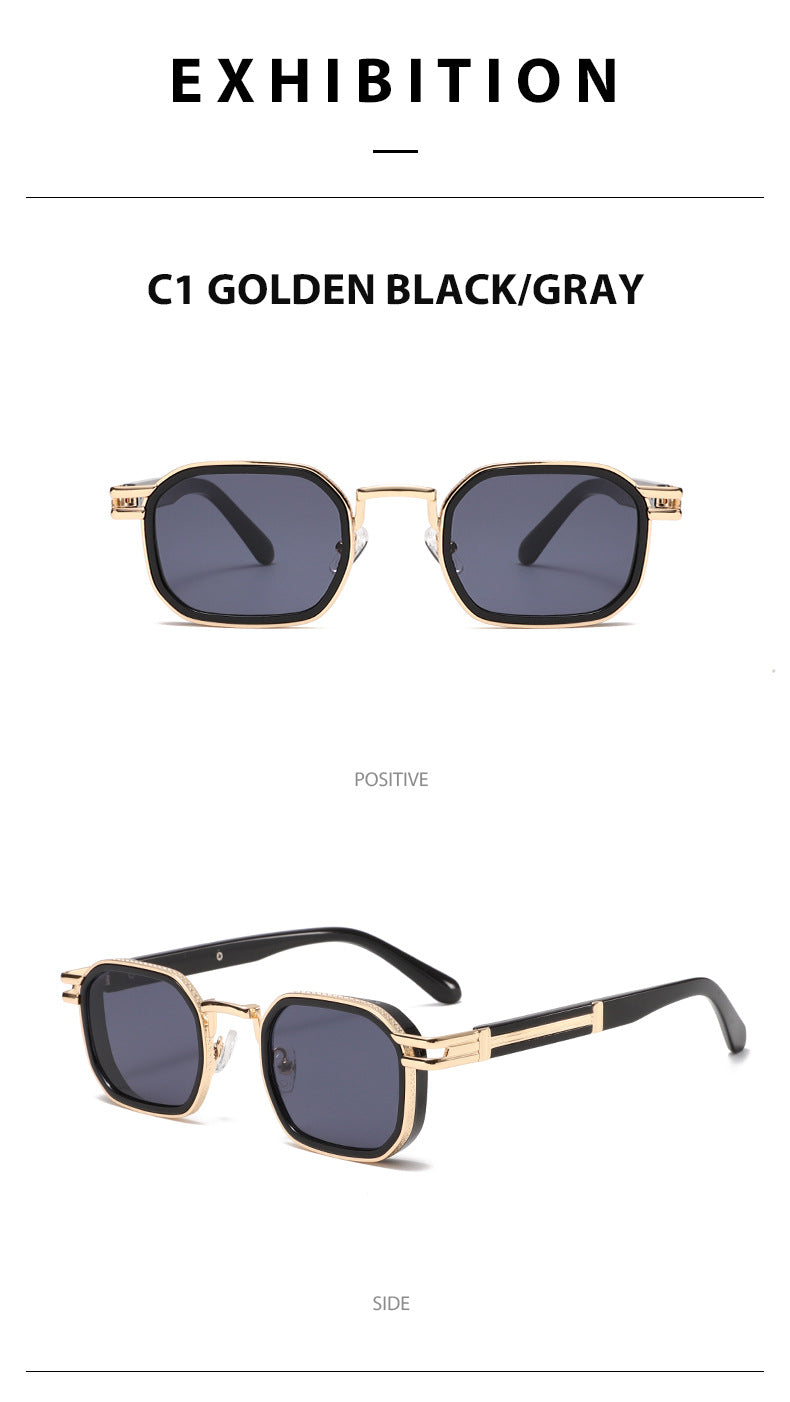Unisex Full Frame Polygons Sunglasses With PC Lens Material In Golden, Perfect For Spring Season