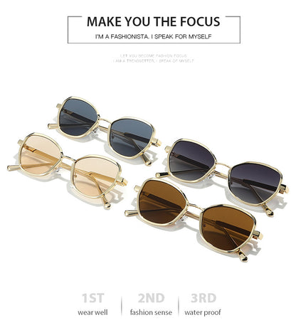 Unisex Polygons Full Frame Sunglasses With Ac Lens Material In Golden, Perfect For Spring Season