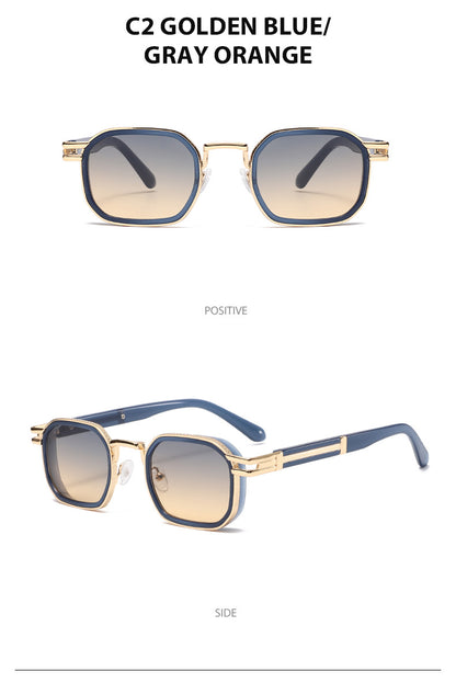 Unisex Full Frame Polygons Sunglasses With PC Lens Material In Golden, Perfect For Spring Season