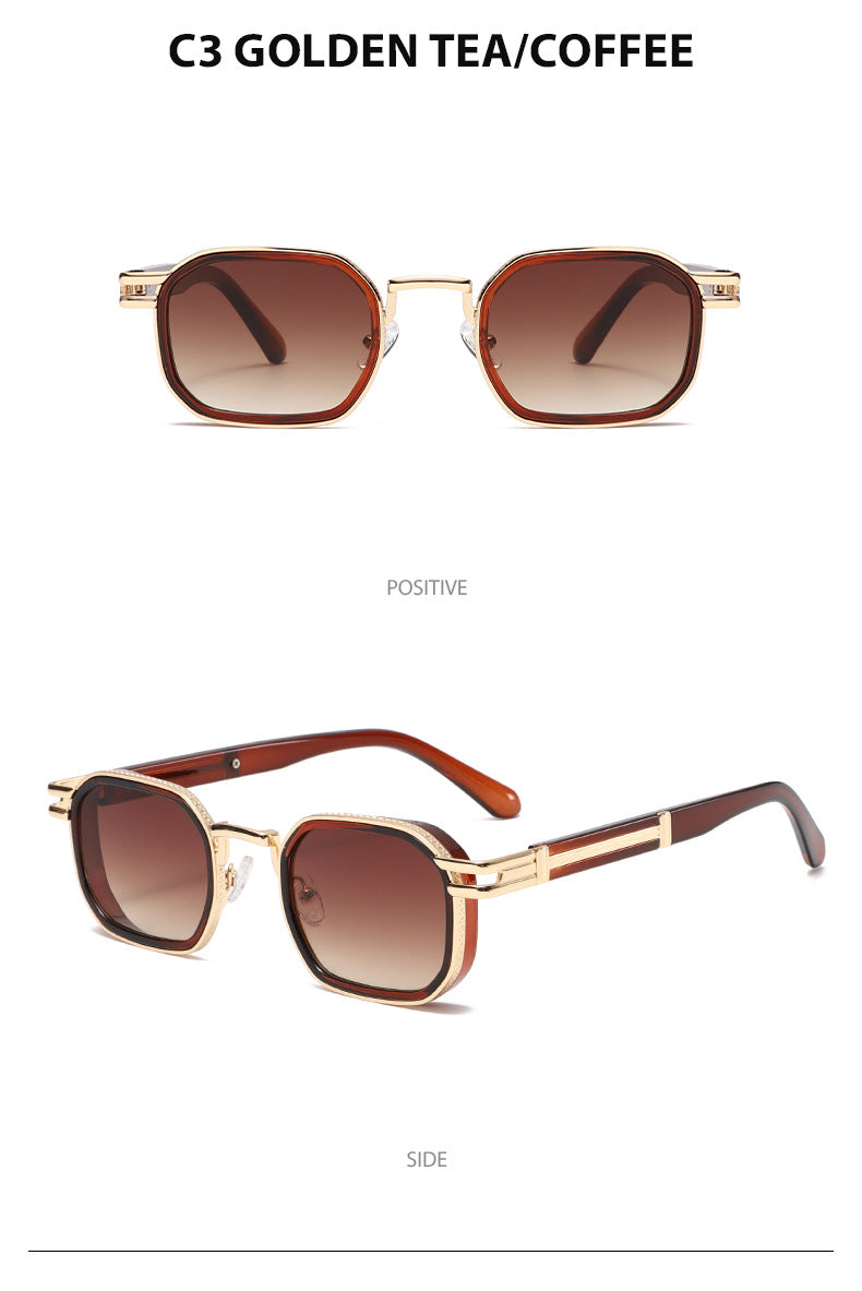 Unisex Full Frame Polygons Sunglasses With PC Lens Material In Golden, Perfect For Spring Season