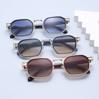 Unisex Full Frame Polygons Sunglasses With PC Lens Material In Golden, Perfect For Spring Season