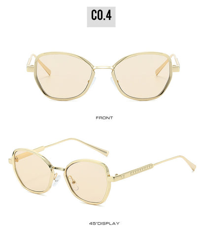 Unisex Polygons Full Frame Sunglasses With Ac Lens Material In Golden, Perfect For Spring Season