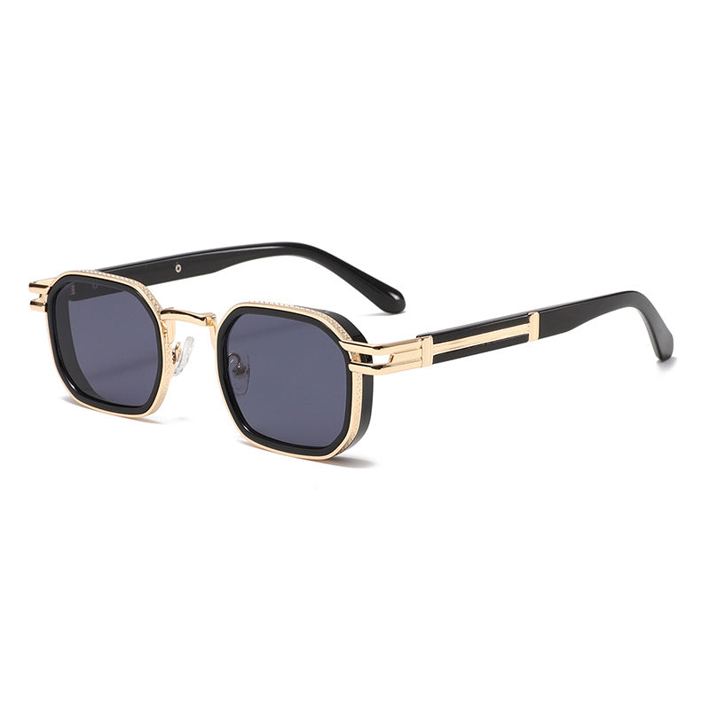 Unisex Full Frame Polygons Sunglasses With PC Lens Material In Golden, Perfect For Spring Season