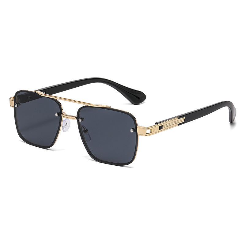 Unisex Half Frame Polygons Sunglasses With PC Lens Material In Golden, Perfect For Outdoor Use
