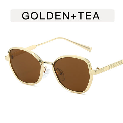 Unisex Polygons Full Frame Sunglasses With Ac Lens Material In Golden, Perfect For Spring Season