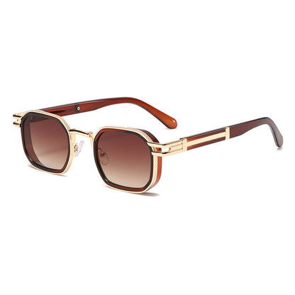 Unisex Full Frame Polygons Sunglasses With PC Lens Material In Golden, Perfect For Spring Season