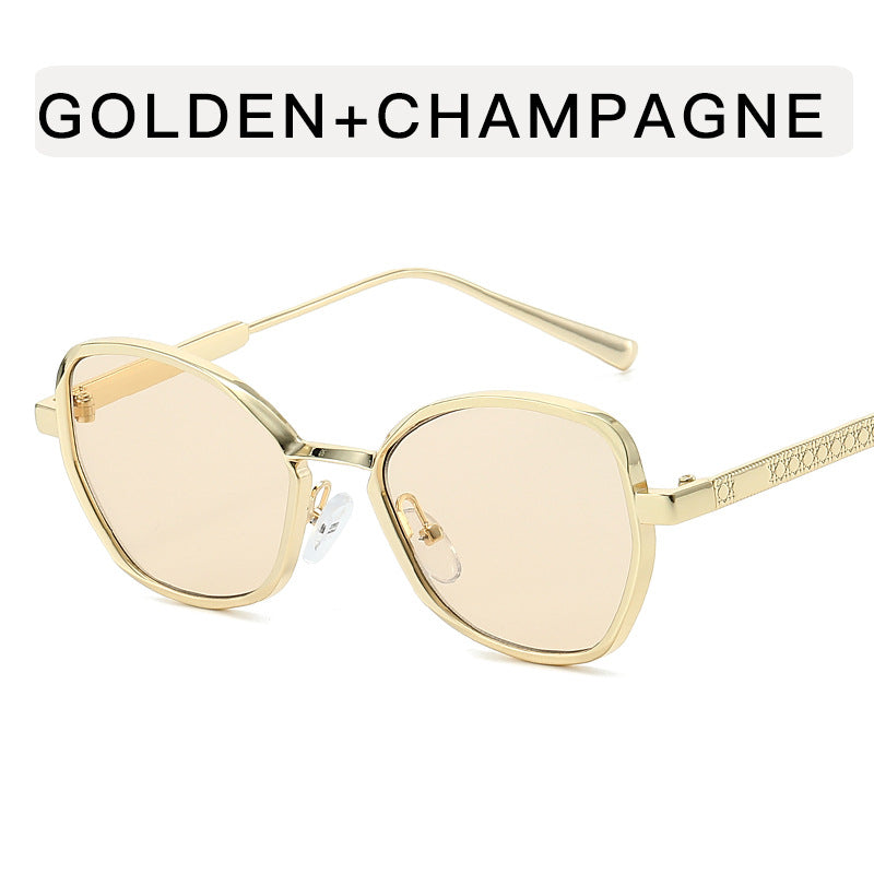 Unisex Polygons Full Frame Sunglasses With Ac Lens Material In Golden, Perfect For Spring Season