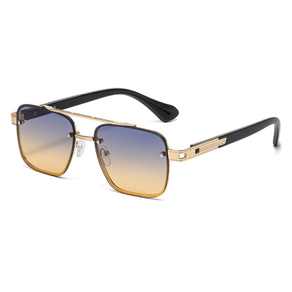 Unisex Half Frame Polygons Sunglasses With PC Lens Material In Golden, Perfect For Outdoor Use