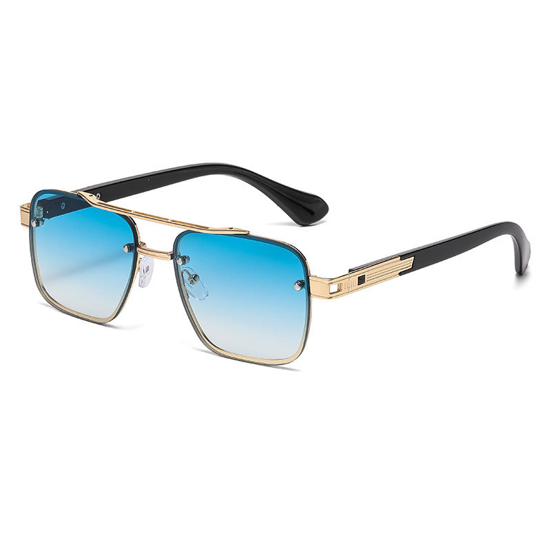 Unisex Half Frame Polygons Sunglasses With PC Lens Material In Golden, Perfect For Outdoor Use