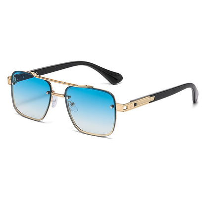 Unisex Half Frame Polygons Sunglasses With PC Lens Material In Golden, Perfect For Outdoor Use